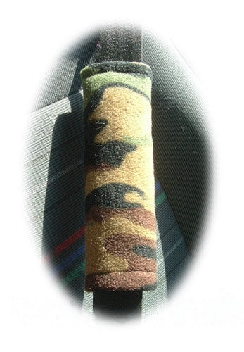 Camouflage Camo print Army Green fleece car seatbelt pads 1 pair