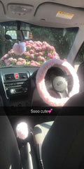 Baby pink fuzzy faux fur car steering wheel cover Poppys Crafts