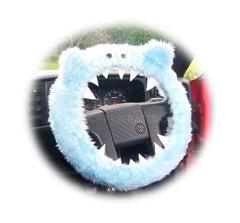 Baby Blue Fuzzy monster car steering wheel cover Poppys Crafts