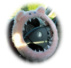 Baby pink faux fur fuzzy Monster car steering wheel cover Poppys Crafts