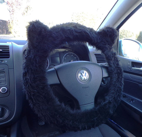 Black fuzzy Steering Wheel Cover with Ears