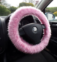 Blossom pink fuzzy faux fur car Steering wheel cover