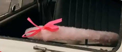 Baby Pink fuzzy faux fur car steering wheel cover with Barbie pink satin Bow Poppys Crafts