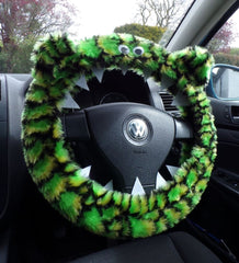 Fuzzy Monster car steering wheel cover Printed faux fur choice of print