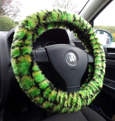 Crocodile scale reptile faux fur fuzzy steering wheel cover