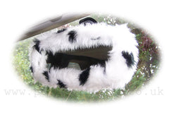 Fuzzy faux fur rear view interior car mirror cover in choice of print