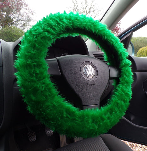 Emerald Green fuzzy faux fur car steering wheel cover