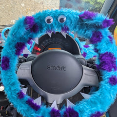 Cute Fuzzy faux fur Spotty Monster car steering wheel cover