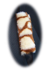 Giraffe print fuzzy faux fur car seatbelt pads 1 pair