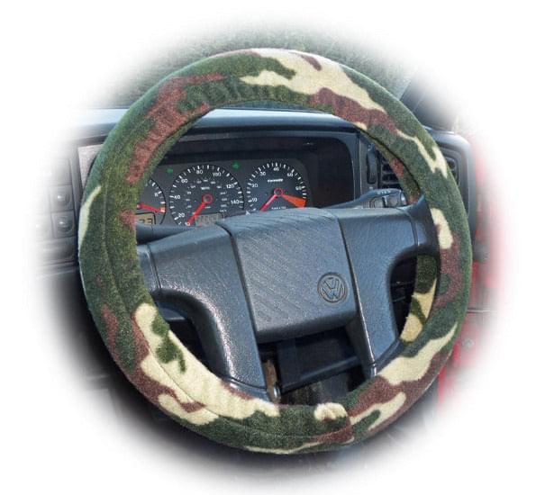 Army Camouflage Camo print green and khaki fleece car steering wheel cover Poppys Crafts
