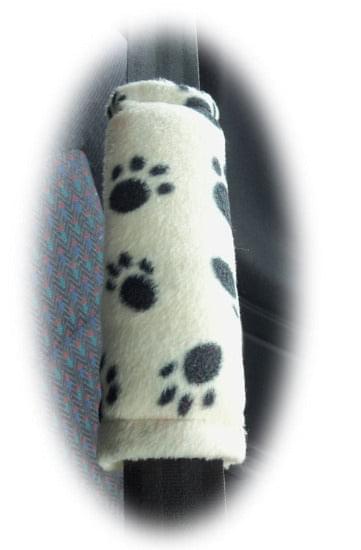 1 black and white fleece paw print shoulder strap pad multiple use Poppys Crafts