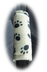 1 pair of fleece paw print car seatbelt pads white and black and multicolour Poppys Crafts