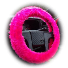 Barbie Pink fuzzy steering wheel cover with cute matching rear view mirror cover Poppys Crafts