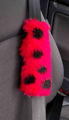 ladybird spotty fuzzy car seatbelt pads red and black 1 pair