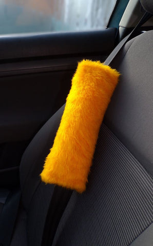 Fuzzy faux fur Marigold car seatbelt pads 1 pair