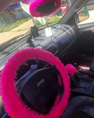 Barbie pink faux fur fuzzy rear view interior car mirror cover Poppys Crafts
