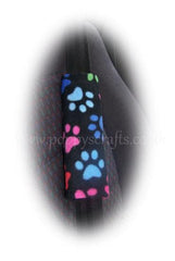 1 pair of fleece paw print car seatbelt pads white and black and multicolour Poppys Crafts