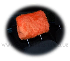 1 pair of Plain furry faux fur fluffy fuzzy plain car seat headrest covers choice of colour color pink black red yellow blue orange white Poppys Crafts