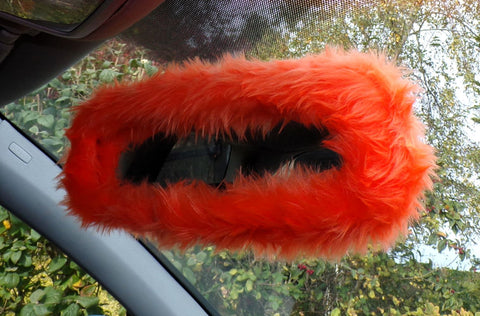 Tangerine Orange faux fur rear view interior car mirror cover