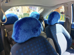 1 pair of Plain furry faux fur fluffy fuzzy plain car seat headrest covers choice of colour color pink black red yellow blue orange white Poppys Crafts