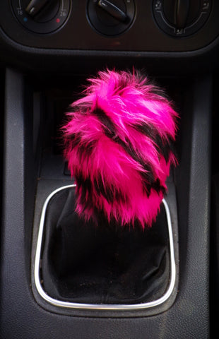 Fuzzy faux fur Pink tiger print Gearknob cover cute