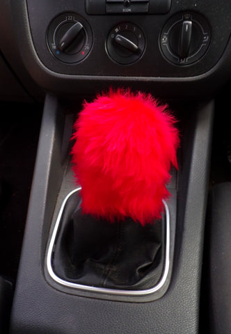 Racing Red fuzzy faux fur Gear knob stick shift cover