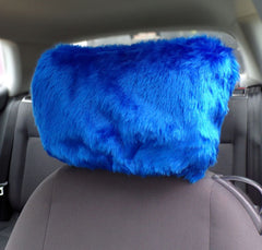 Royal Blue fluffy faux fur car headrest covers 1 pair