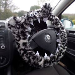 Fuzzy Monster car steering wheel cover Printed faux fur choice of print