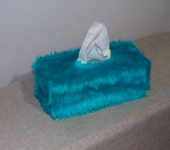 Fluffy faux fur Rectangular Tissue Box Cover choice of colours Turquoise