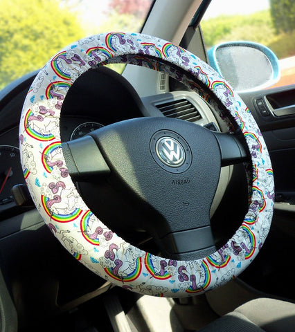 Unicorns and Rainbows cotton car steering wheel cover