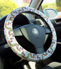 Unicorns and Rainbows cotton car steering wheel cover White Background