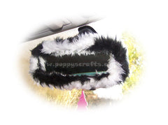 Fuzzy faux fur rear view interior car mirror cover in choice of print