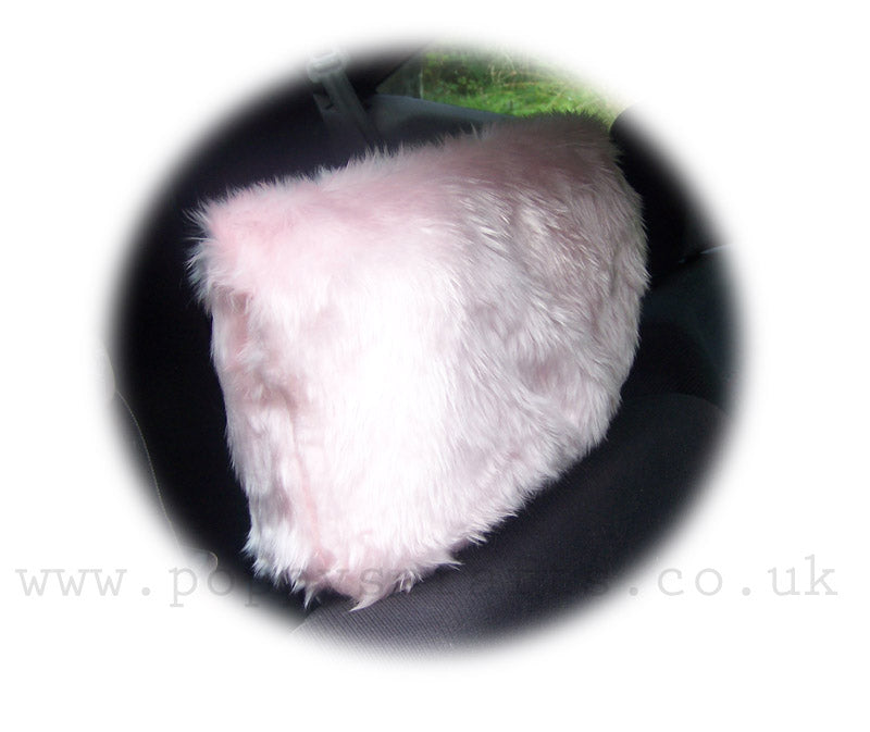 Fluffy Baby Pink faux fur car headrest covers 1 pair Poppys Crafts