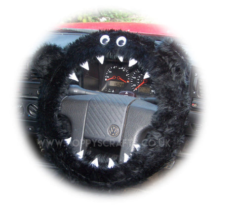 Black faux fur fuzzy Monster car steering wheel cover