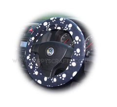 Paw print Fleece Car Steering wheel cover & matching seatbelt pad set Poppys Crafts