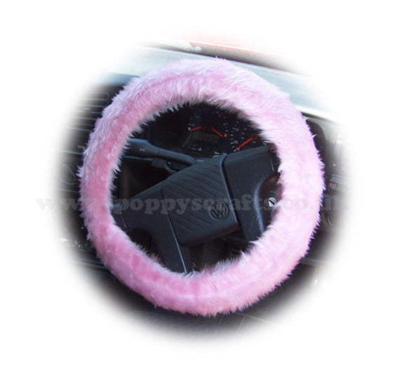 Blossom pink fuzzy faux fur car Steering wheel cover Poppys Crafts