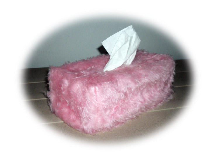 Blossom Pink Fluffy faux fur Rectangular Tissue Box Cover Poppys Crafts