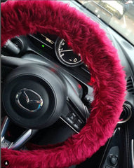 Burgundy red fuzzy faux fur car steering wheel cover Poppys Crafts