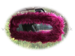 Burgundy Red fuzzy steering wheel cover with cute matching rear view mirror cover Poppys Crafts