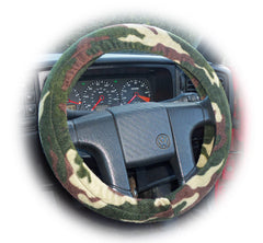 Camouflage print Fleece Car Steering wheel cover & matching seatbelt pad set Poppys Crafts