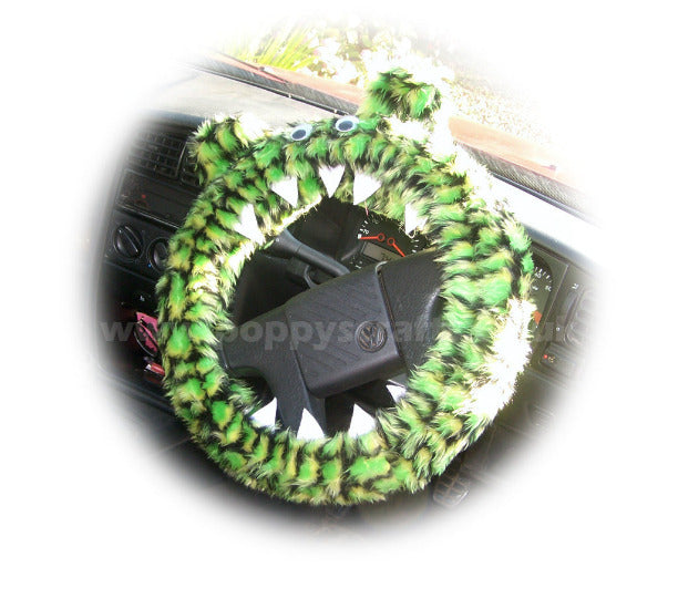 Fuzzy faux fur Crocodile reptile monster car steering wheel cover Poppys Crafts