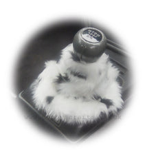 Dalmatian Spot Black and white faux fur fluffy gear stick gaiter cover Poppys Crafts