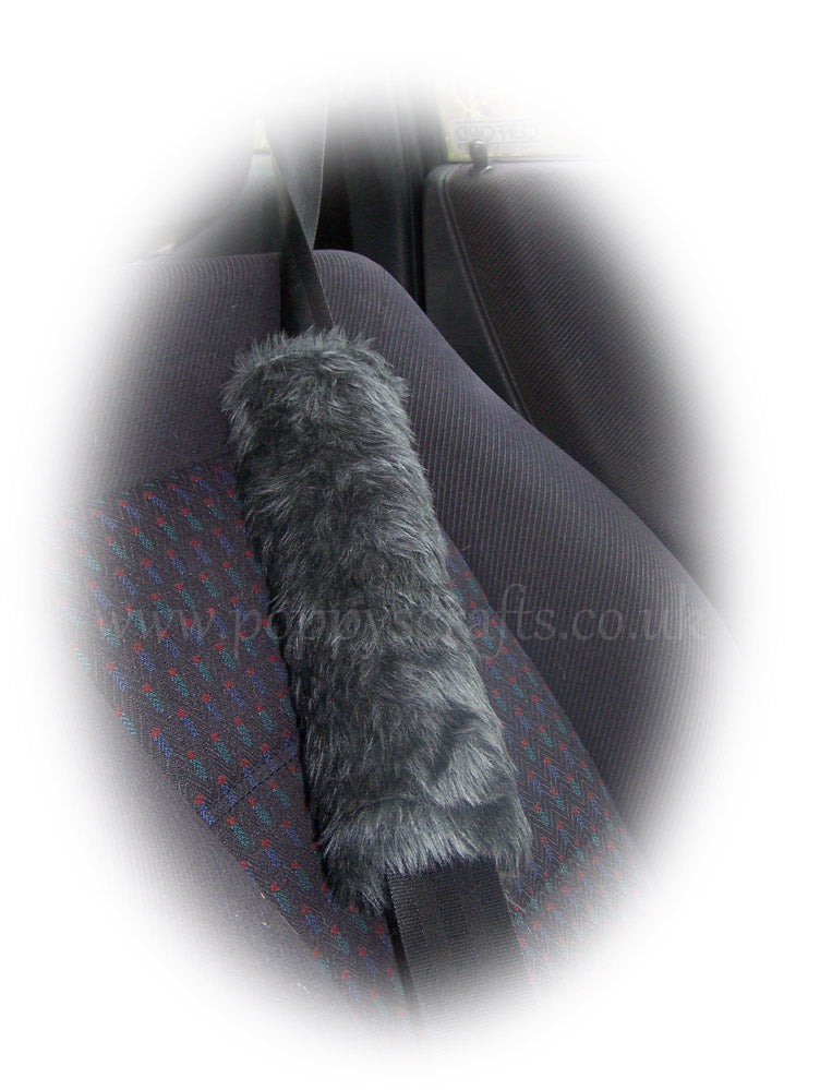 Charcoal Dark grey shoulder strap pad / guitar / car / bag furry and fluffy Poppys Crafts