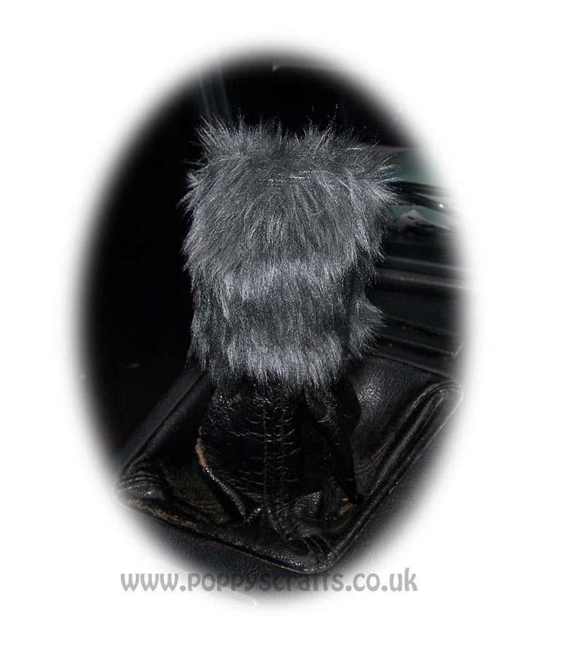 Fuzzy faux fur Dark Grey Gear knob cover cute Poppys Crafts