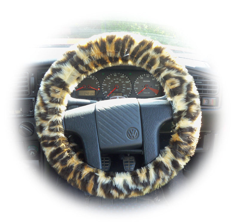 Jaguar print fuzzy faux fur car steering wheel cover Poppys Crafts