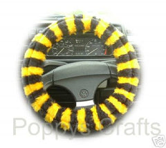 Busy Bumble Bee striped fuzzy faux fur car steering wheel cover Poppys Crafts