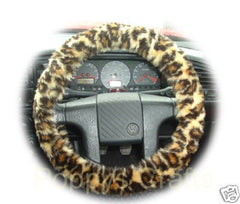 Leopard Print fuzzy faux fur car steering wheel cover cheetah animal print Poppys Crafts