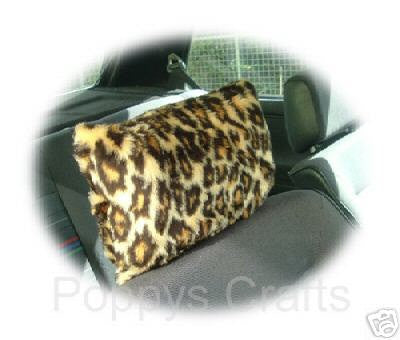 Gorgeous leopard print fuzzy faux fur car headrest covers Poppys Crafts