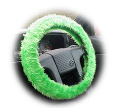Bright Lime Green fuzzy faux fur car steering wheel cover Poppys Crafts