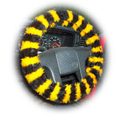 Busy Bumble Bee striped fuzzy faux fur car steering wheel cover Poppys Crafts